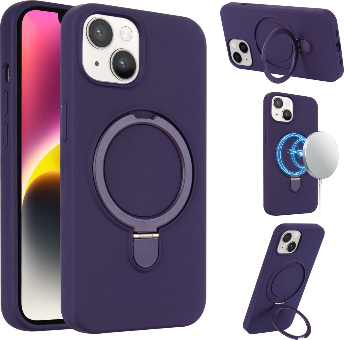 Multimedia & Accessoires Magsafe TPU Siliconen Backcover Case Hoesje met Stand geschikt voor Apple iPhone 15 Pro – Paars - Telefoonhoesje – met Stand – met MagSafe