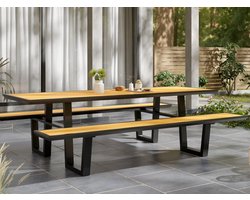 Mobistoxx - Picknicktafel VICENZA - 240 cm - 8 Personen - aluminium - zwart/wood effect
