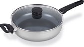 Brabantia INDU+ R Poêle / Poêle avec couvercle en verre - Ø 28 cm - 100% aluminium recyclé - revêtement antiadhésif en céramique - ergonomique et léger - convient également à l'induction - 100% sans PFAS - couleur Grijs