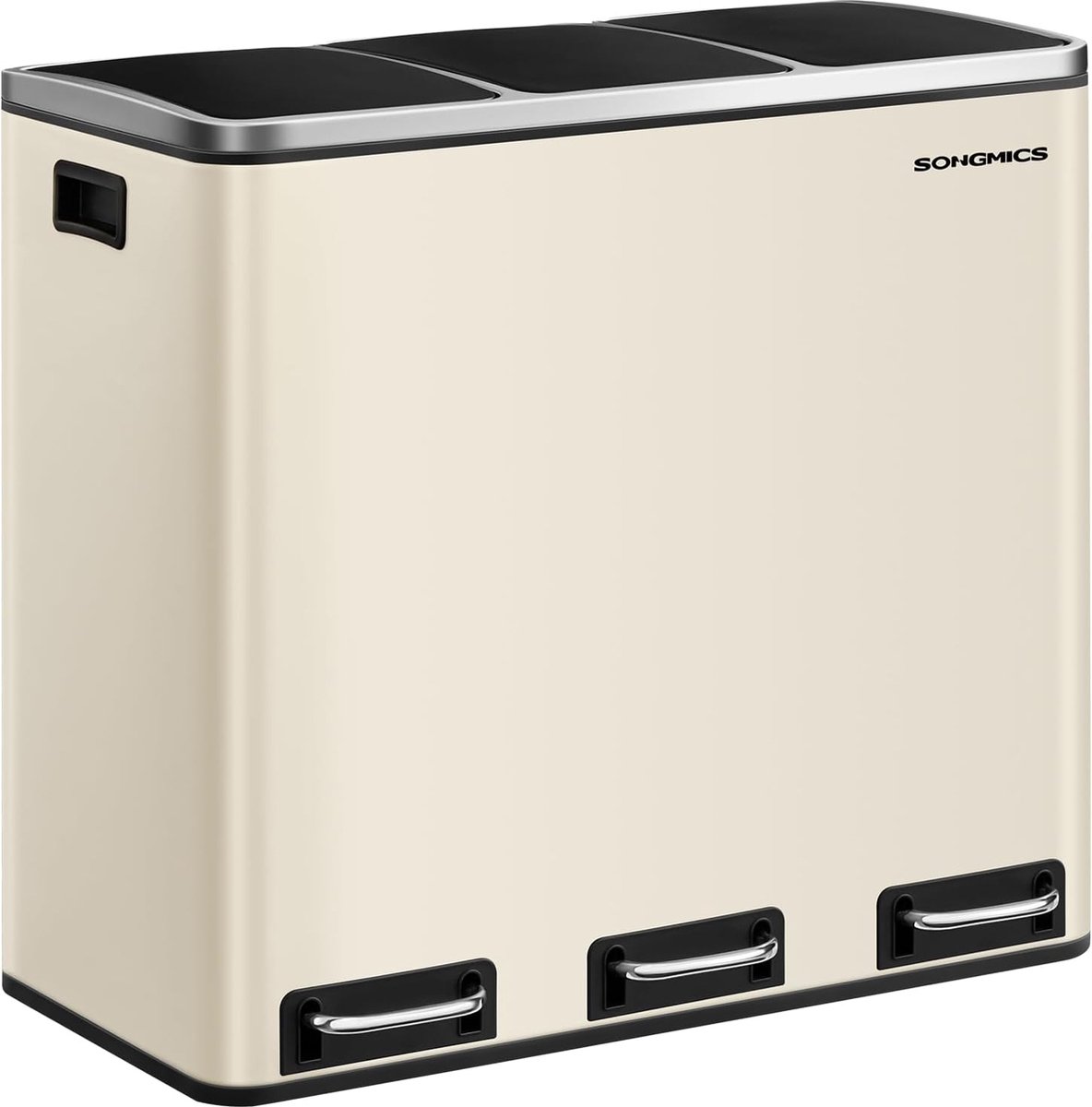 Goedkoopste FurnStar Keuken Vuilnisbak- 3 x 18L Recyclingbak - Vuilnisbak met 3 compartimenten voor recycling - Afval, Voedselresten - Soft-Close Deksels, Pedalen, Binnenemmers, Staal - Zandbeige