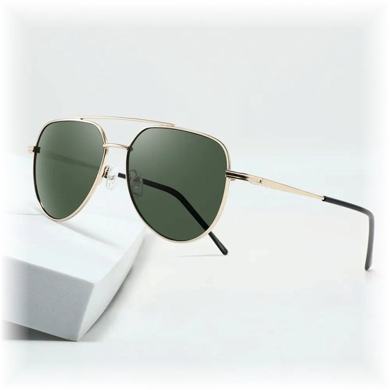 Fako Sunglasses® - Pilotenbril - Piloot Zonnebril - Heren Zonnebril - Dames Zonnebril - Model Clark - Goud - Groen van Fako Sunglasses® — afbeelding 3