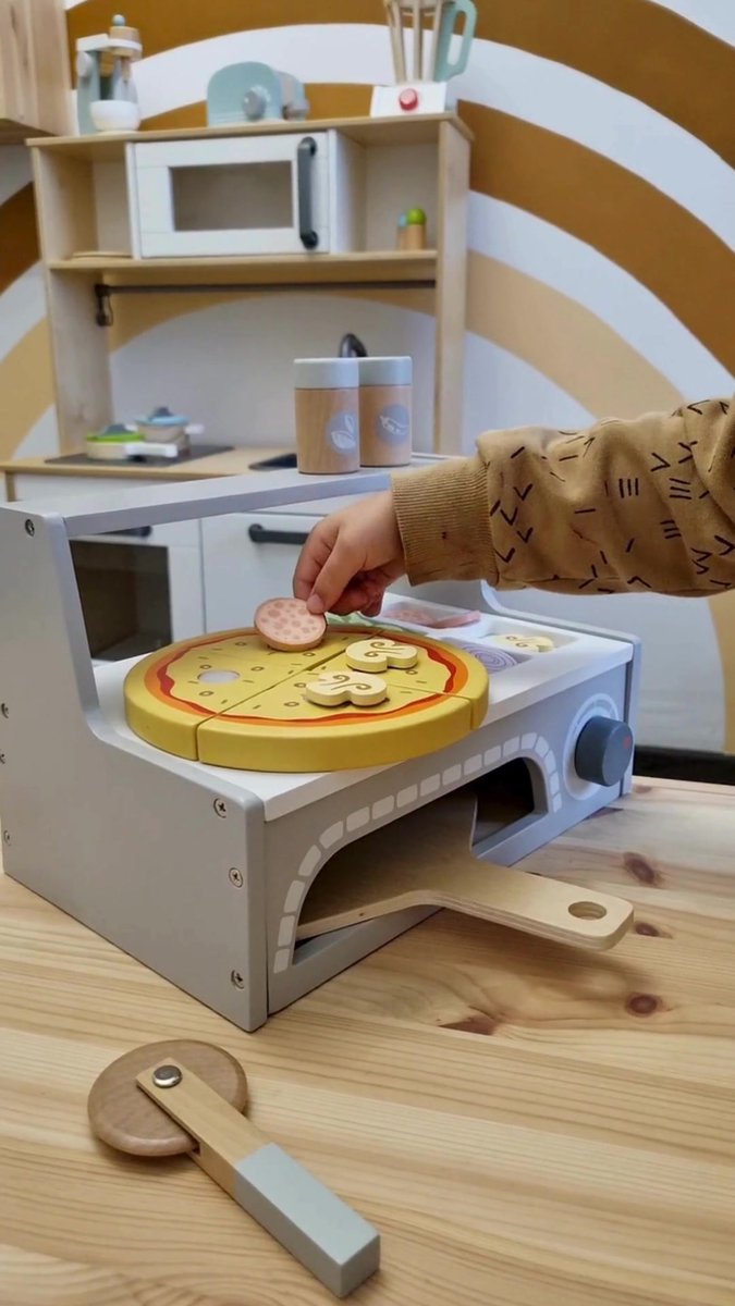 Houten Pizza Bakset voor Kinderen - Inclusief Snijplank, Pizzastukken