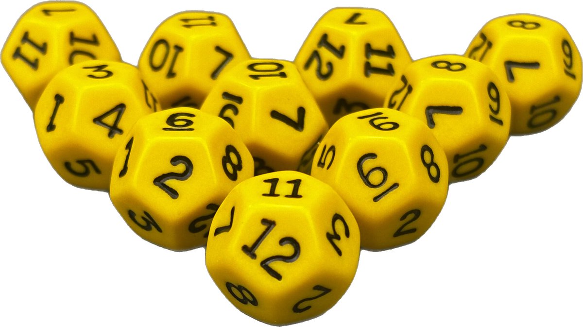 Chessex Diceshop 12-kantige dobbelsteen (SET van 10 STUKS) D12 Geel Zwart