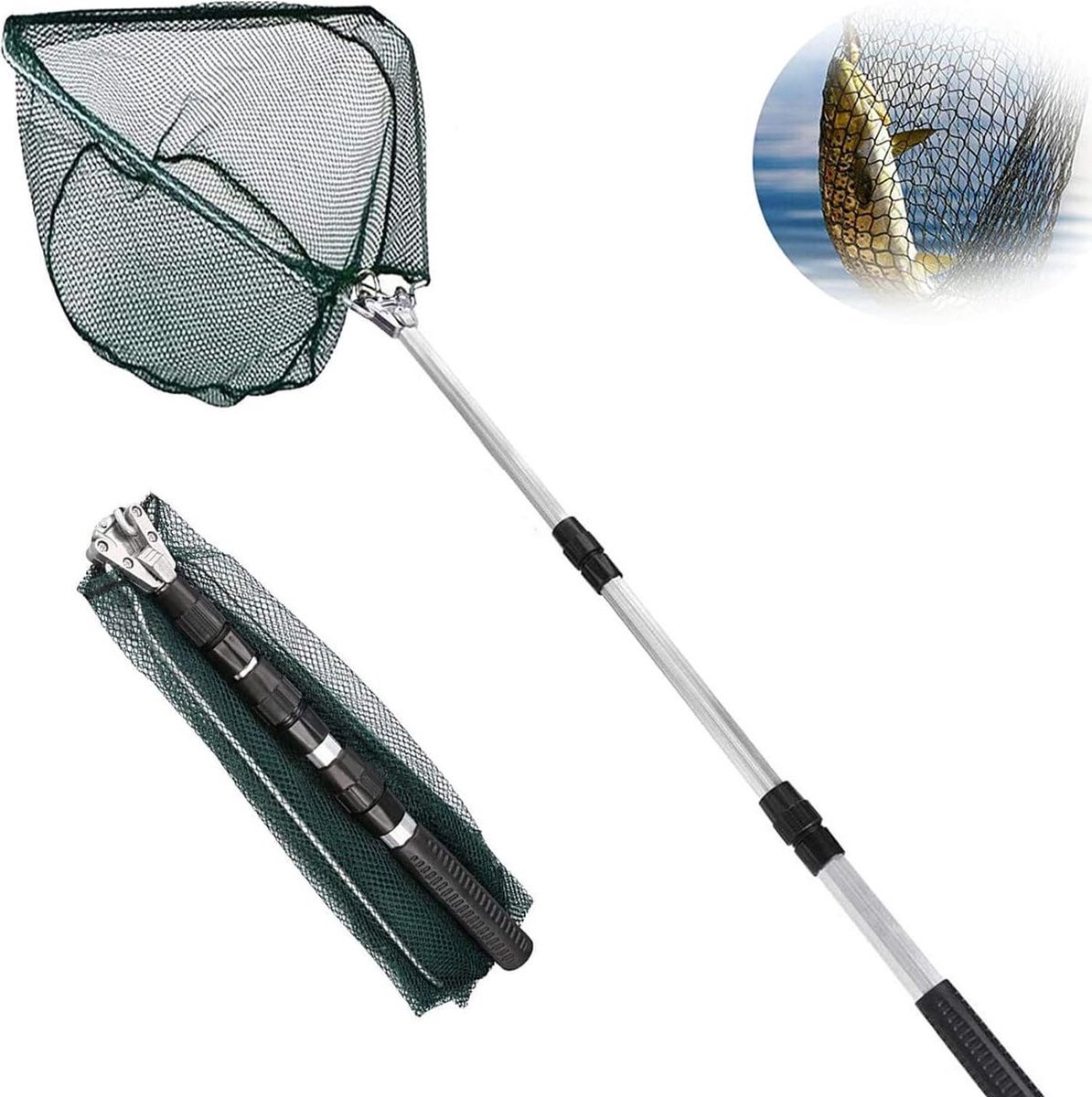 Telescopisch Visnet voor Vogelvissen en Vrijlating - Lichtgewicht Aluminium - Verstelbare Lengte - Duurzaam Netmateriaal - Visgerei Accessoire