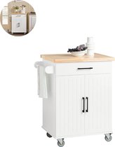 Bol.com Keukeneiland - Verplaatsbaar - Keukenkast - Dressoir - Organizer - Kasten - Houten Werkblad - 2 Deuren - Wit aanbieding