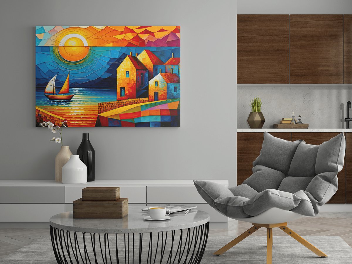 Trendex Global Canvas Schilderij - Kleurrijke Dorp - Wall Art - 150x100x2 cm