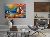 Peinture sur toile - Village coloré - Art mural - 150x100x2 cm