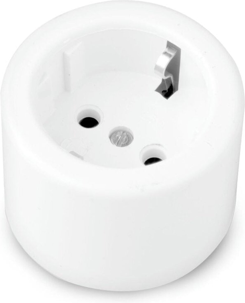 OPBOUW WANDCONTACTDOOS (WCD) - ENKEL VOUDIG - ROND - MET RANDAARDE (RA) - 16A/250V - MAX 3680 WATT - RONDE WANDCONTACTDOOS