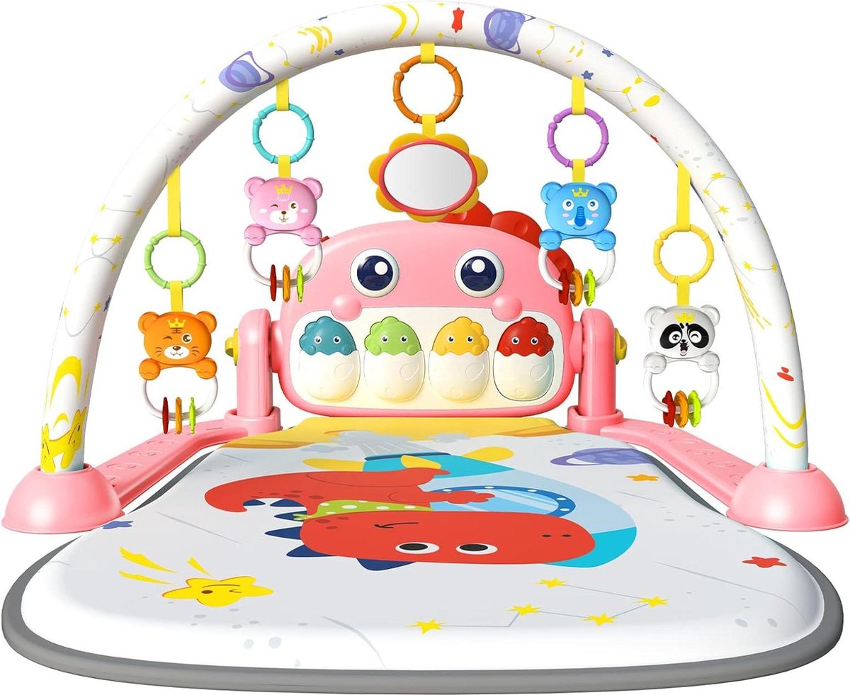 Babygym Muzikaal Activiteitencentrum Piano Gym Mat Buiktijd Gewatteerde Mat voor Pasgeboren Peuter Baby's Rood