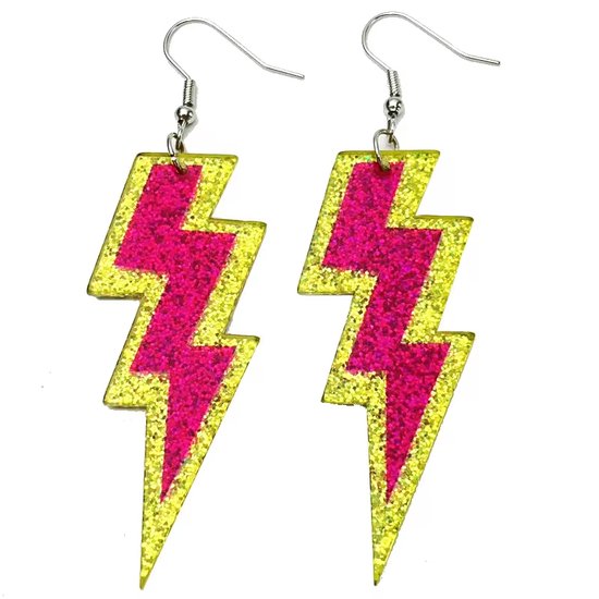 Boucles d'oreilles Rétro Glitter - Eclair - Jaune - Violet