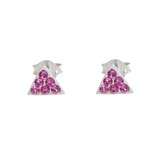 Behave - Boucles d'oreilles - Petites boucles d'oreilles triangulaires en argent sterling 925 - Pierres de cristal rose fuchsia
