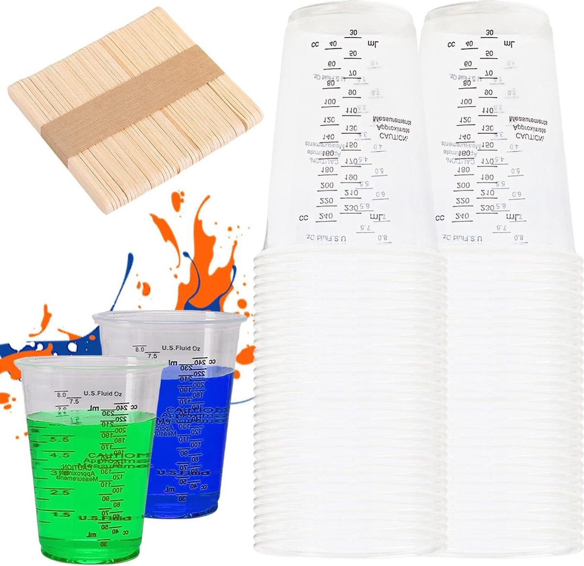 Opvangbak vloeistoffen maatbekers 230 ml houten roerstaafjes verfmengbeker vloeistoffen mengen hars kleur Opvangbak vloeistoffen