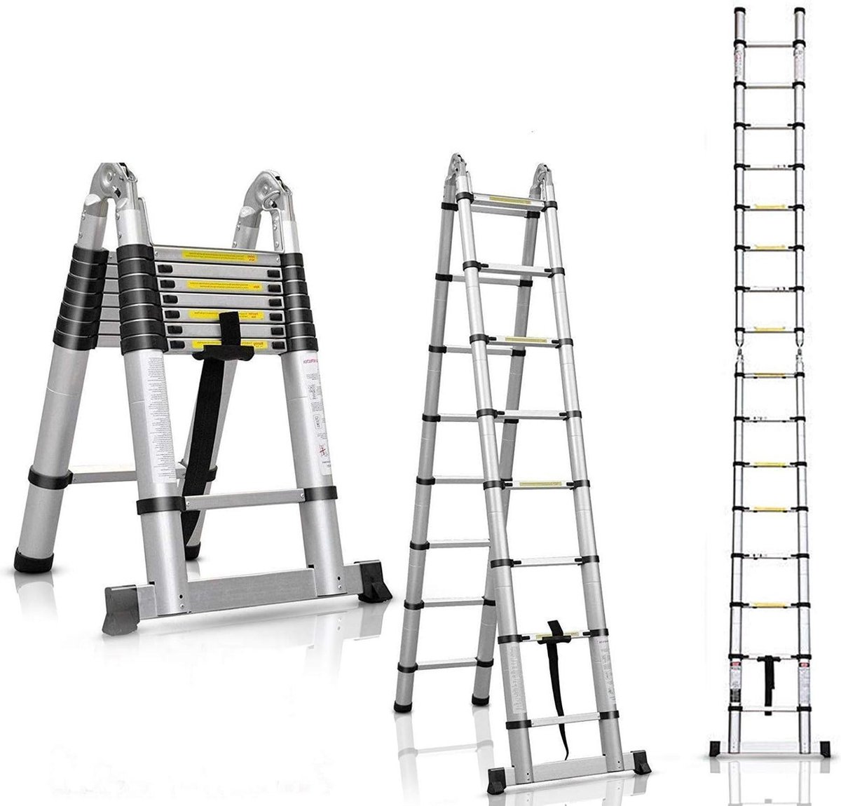 Telescopische ladder 5m vouwladder met rubberen glijbaan multifunctionele ladder staande ladder uittrekbaar 150 kg van aluminium Telescopische ladder