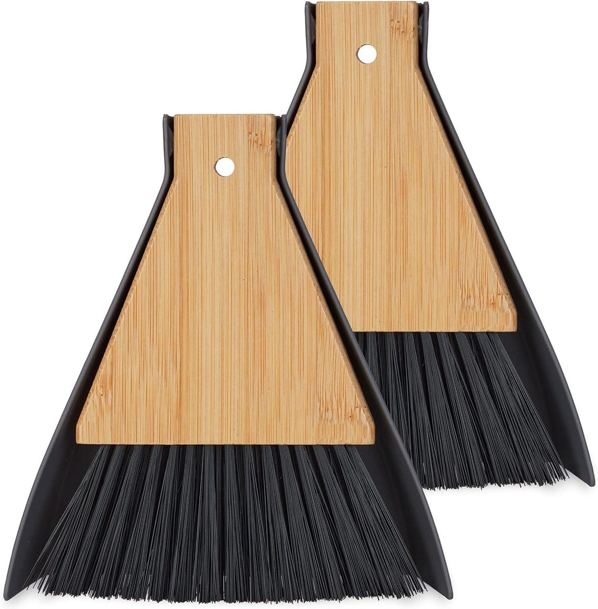 Goedkoopste Stoffer en blik - Mini set van 2 tafelstoffer - Vegertje voor keuken of camping - Grijs - Zwart