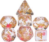 Lapi Toys - Dungeons and Dragons - Dés DnD - Polydice - Dés Donjons Dragons - D&D - DnD Dice Set - 1 jeu (7 pièces) - Avec fleurs - Résine - Transparent