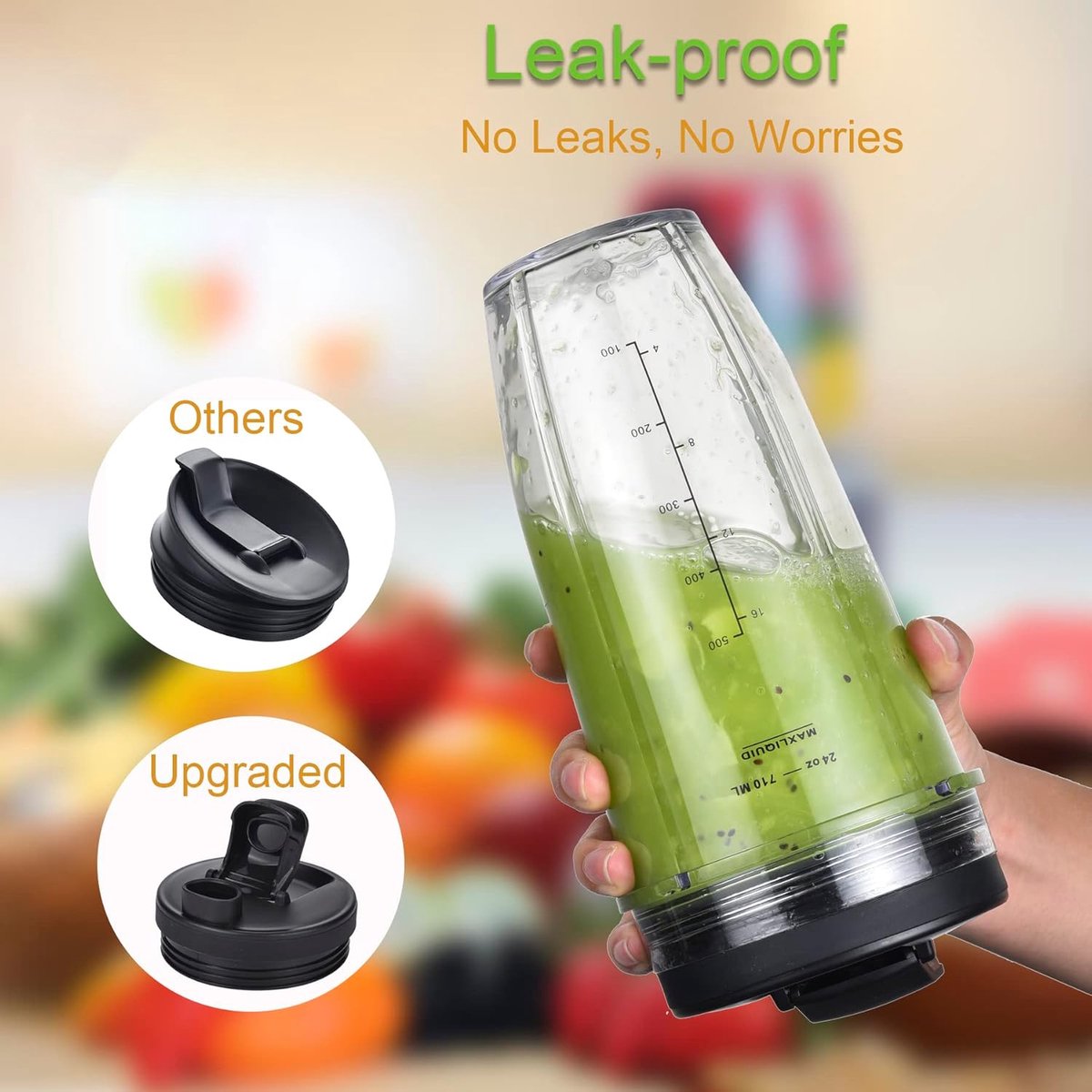32oz/24oz mok Geschikt voor blender voor Ninja, 1* 32 oz kopje, 1* 24 oz kopje, 1* kopje deksel, 1* 7 Fin Extractor-bladen Geschikt voor Nutri Ninja Auto iQ BN801 BL640-30 BL642-30 (4 stuks) – foto 3