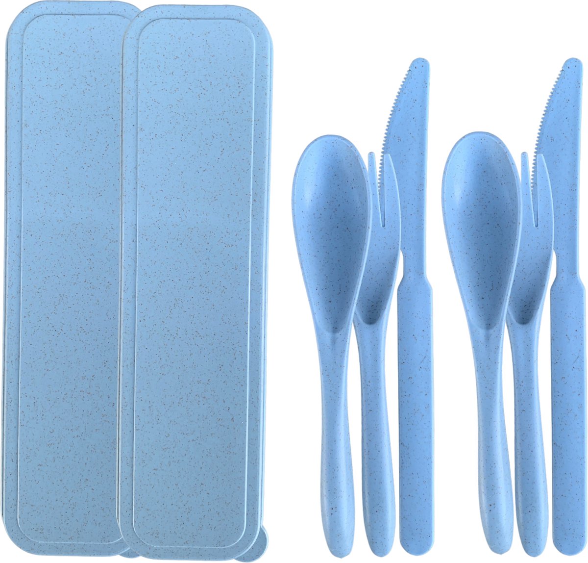 2 Setjes, Bewust Bestek, Bestek Set, Tarwe Bestek, Picknick Bestek, Camping Bestek, BLAUW