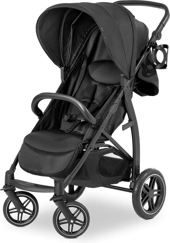 Hauck 148372 Rapid 4 buggy tot 25 kg met ligstand vanaf geboorte, klein inklapbaar met één hand, in hoogte verstelbare duwstang, grote mand - zwart, 92 x 54 x 104 cm