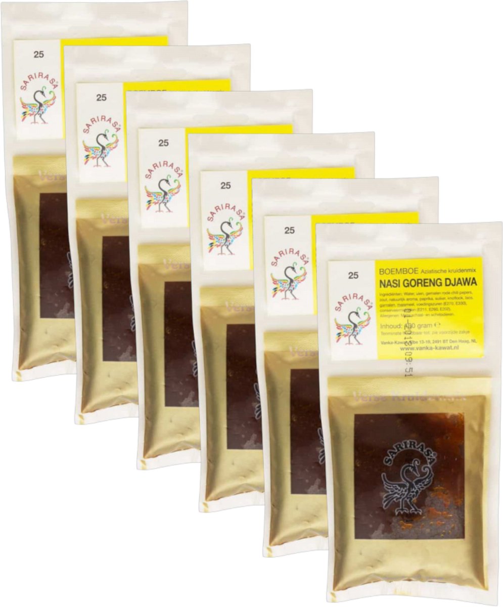 Sarirasa® | 6 x 100 gram Nasi Goreng Djawa Boemboe | Aziatische kruidenmix | nr 25 | Glutenvrij