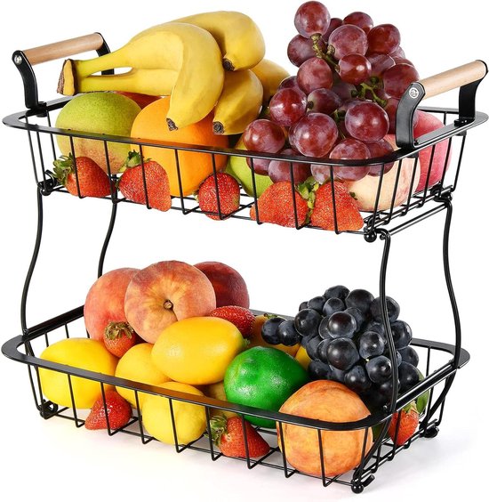 YOPEUC 3 Tier Fruit Mand Houten Groente Rack, Brood Opslag Stand Voor Keuken Countertop, Houten Opslag Rack