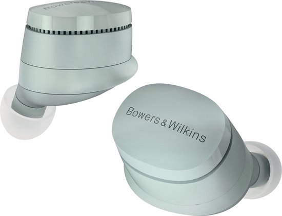 Lichtgroene Bowers & Wilkins oordopjes.