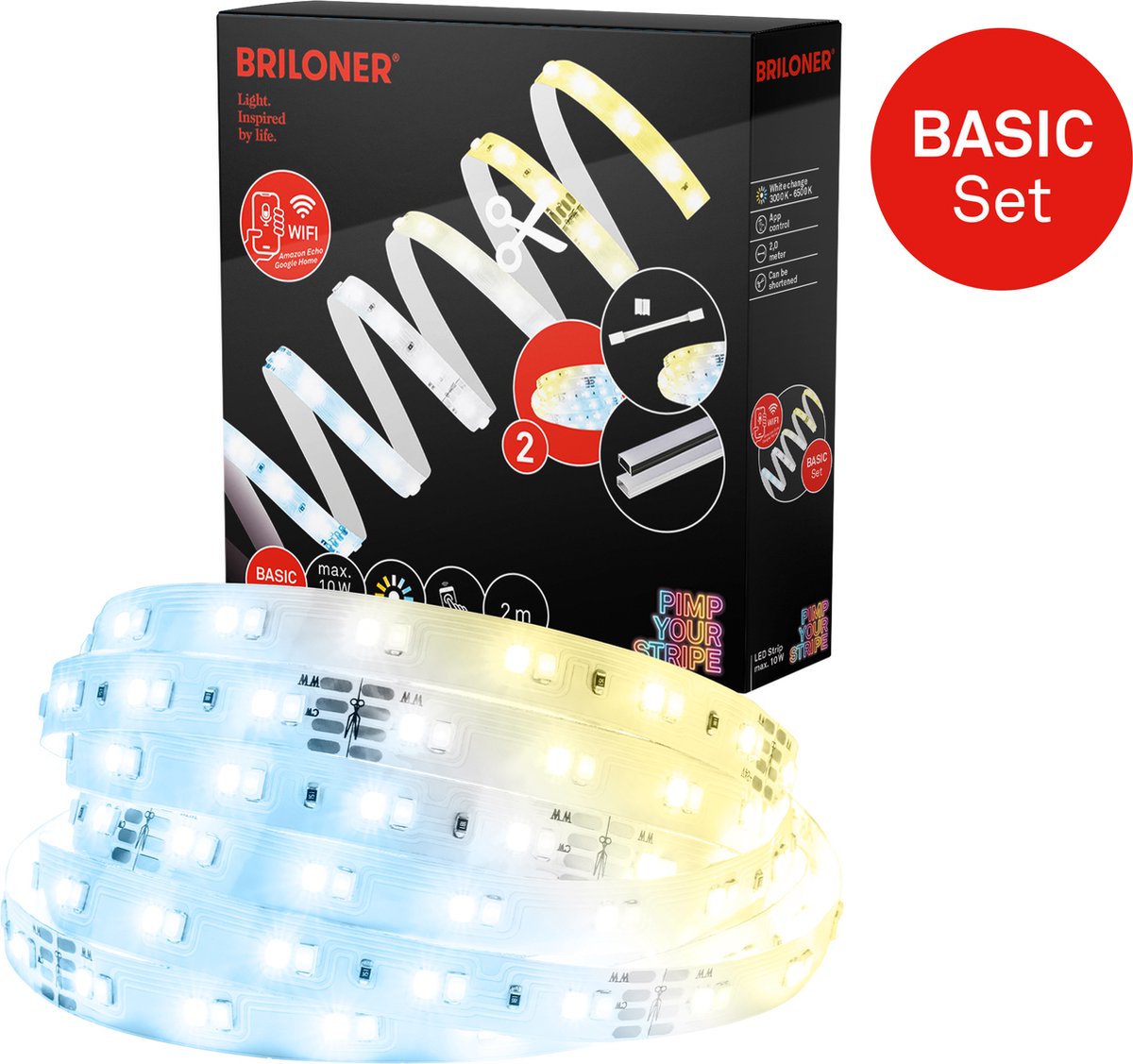 Pimp Your Stripe starterset LED Strip 2m, WiFi, CCT, spraakbesturing