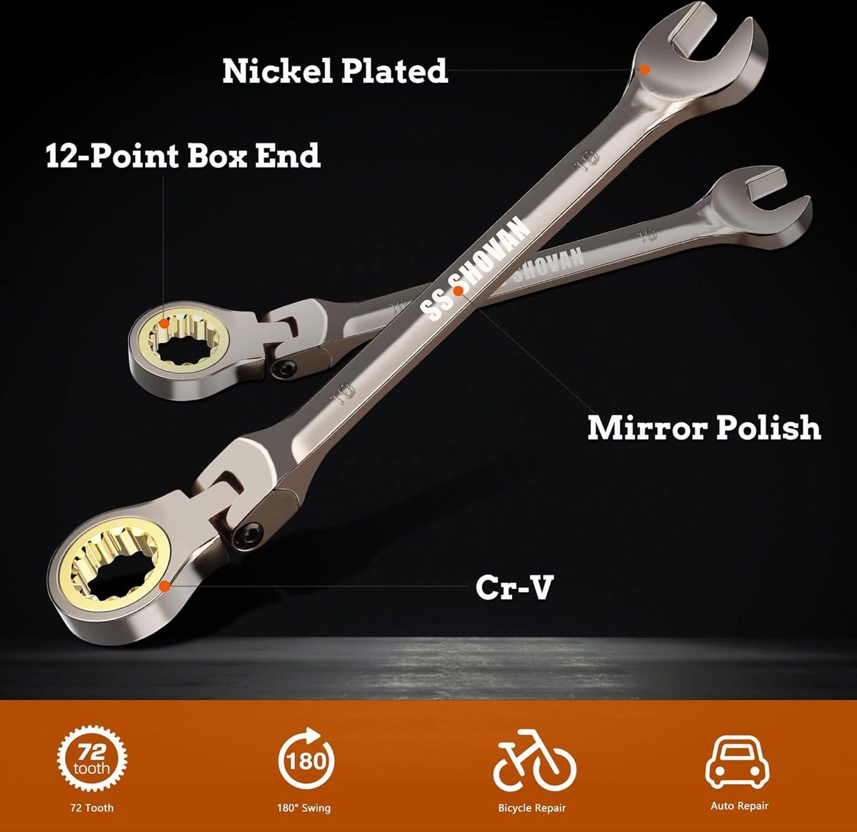 Socpuro Lot De 7 Clés Mixtes à Cliquet, Clés Métriques En Acier Chromé Vanadium, Clés à Cliquet à Anneau D'engrenage à 72 Dents Avec Support De Rangement