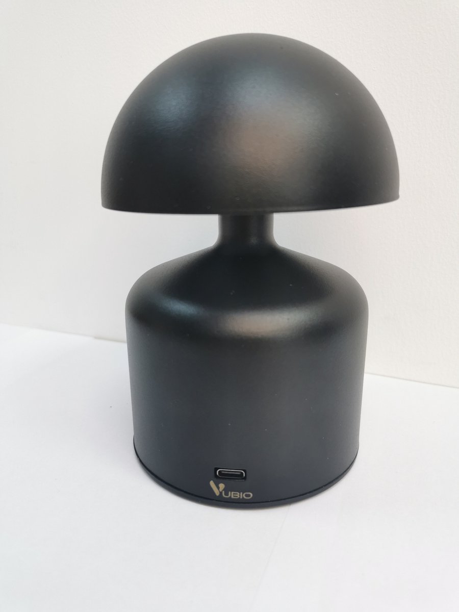 Vubio Oplaadbare Tafellamp 14cm - Draadloos, Dimbaar & Touch Bediening - Zwart - Binnen & Buiten - Industrieel