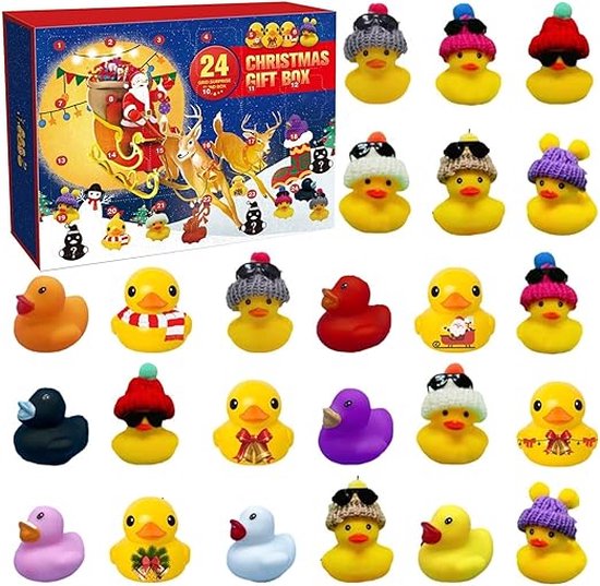 Equivera Adventskalender - Adventskalender 2024 - 24 Dagen Aftelkalender - Badeendjes - Kerst Adventskalender - Kerstcadeau - Sinterklaascadeau - Kinderen - Jongens - Meisje - Baby - 24 Verrassingen