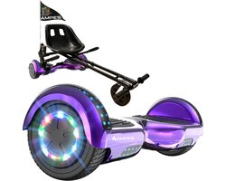 Ampes Hoverboard - Bluetooth Speaker - 24V 4.0 Ah Accu - Oxboard - 12 km/h - UL2272 Gecertificeerd - LED Verlichting - Anti lek banden - Belastbaar tot 120KG - 6.5 Inch - Inclusief Draagtas - 700W - Paars + Hoverkart met vering