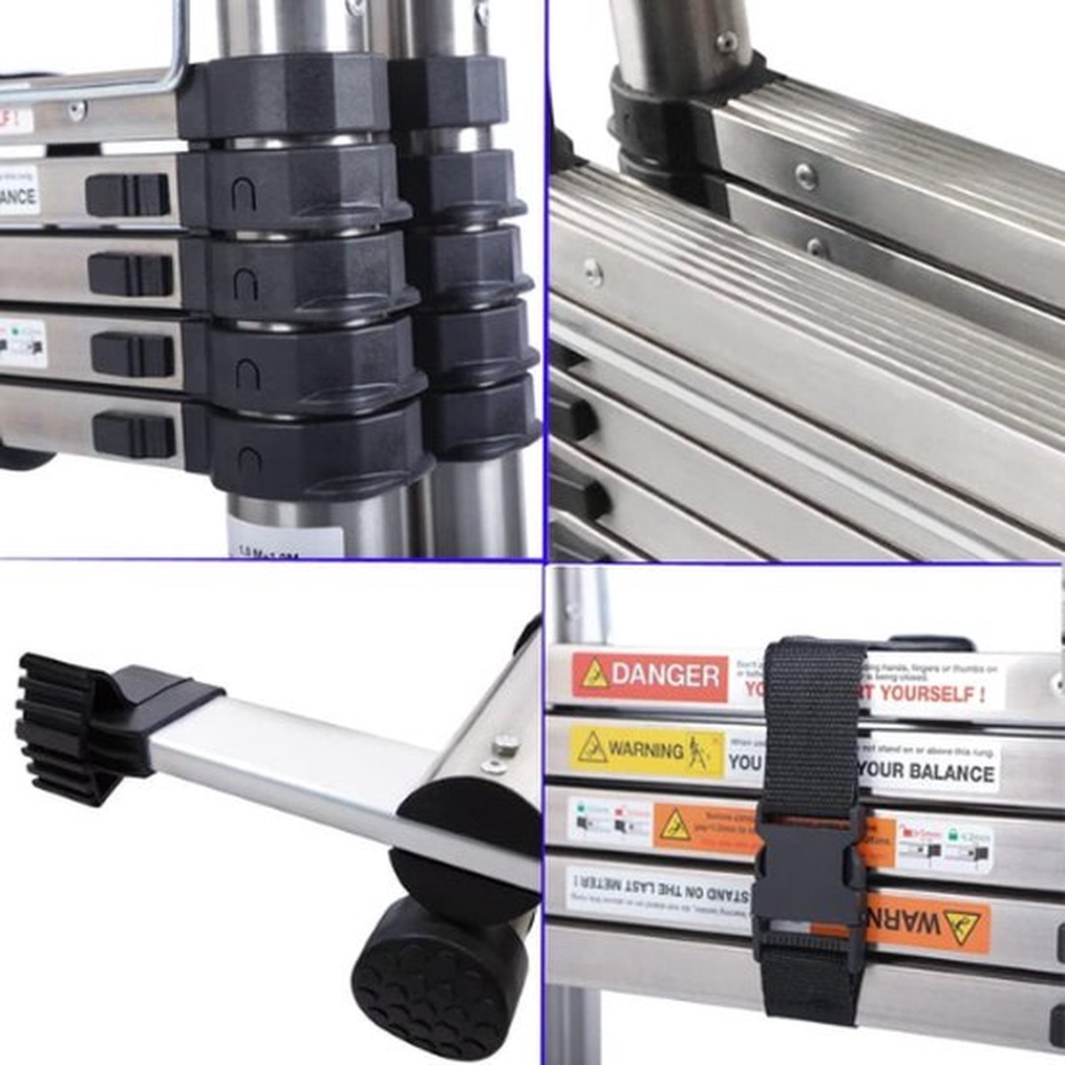 Professionele Telescoopladder – 5 Meter – Telescopische Vouwladder – Inklapbaar – Soft Close – 150KG Draagvermogen – Aluminium – foto 3