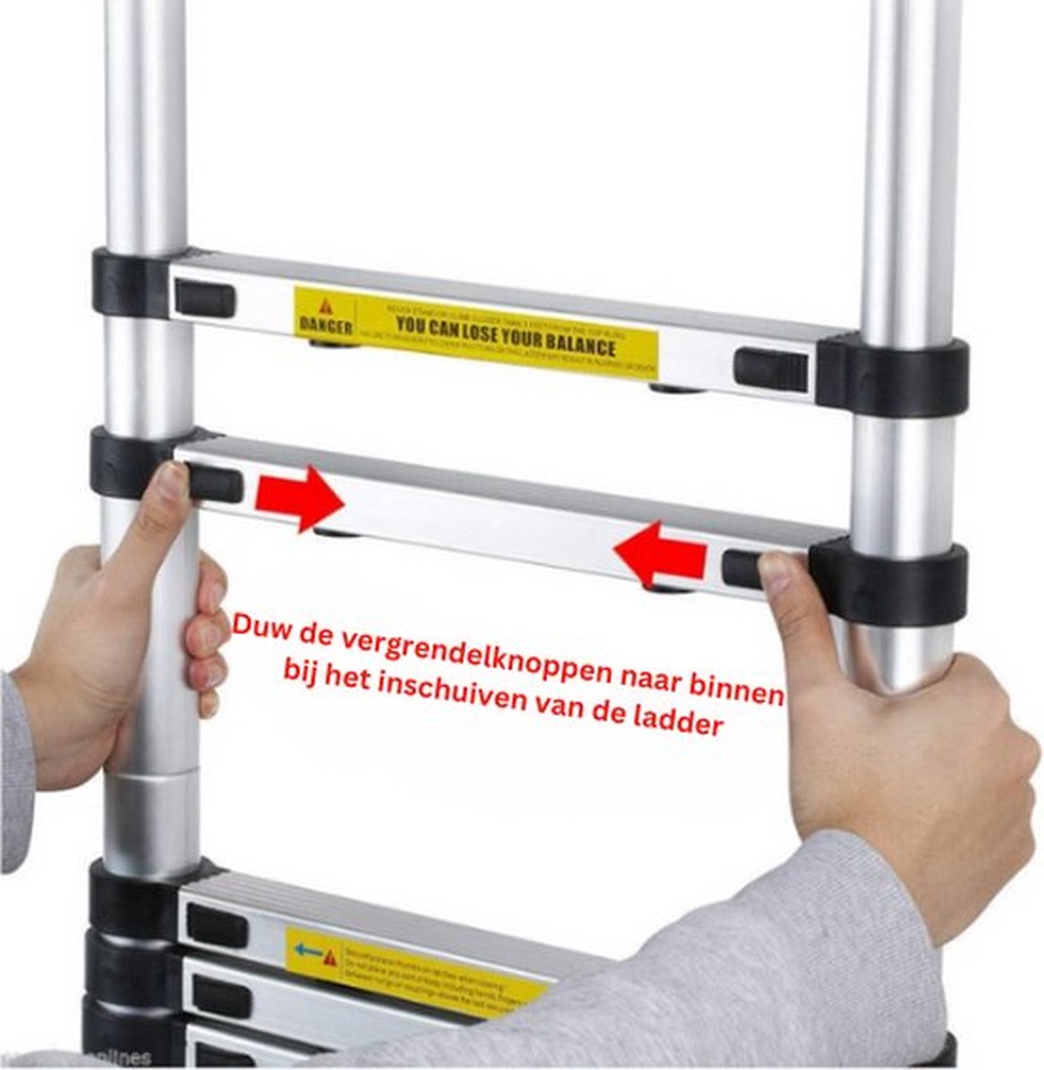 Professionele Telescoopladder – 5 Meter – Telescopische Vouwladder – Inklapbaar – Soft Close – 150KG Draagvermogen – Aluminium – foto 5