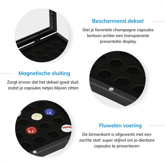 Productkenmerken: beschermend deksel, magnetische sluiting en fluwelen voering.
