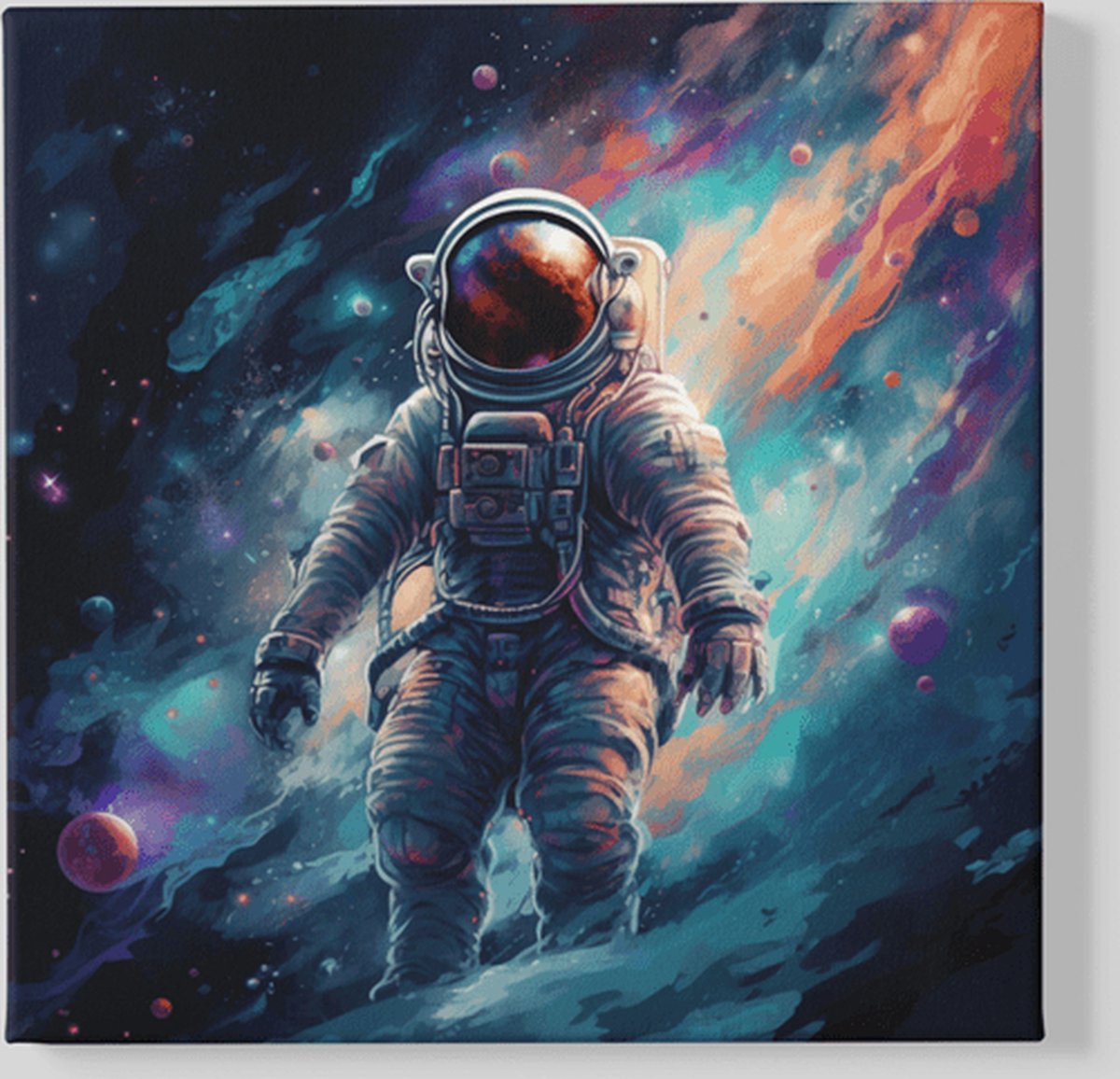 Trendex Global Vierkant Canvas Schilderij - Astronaut - Ruimte - Wanddecoratie - 40x40x2 cm Kleurrijk