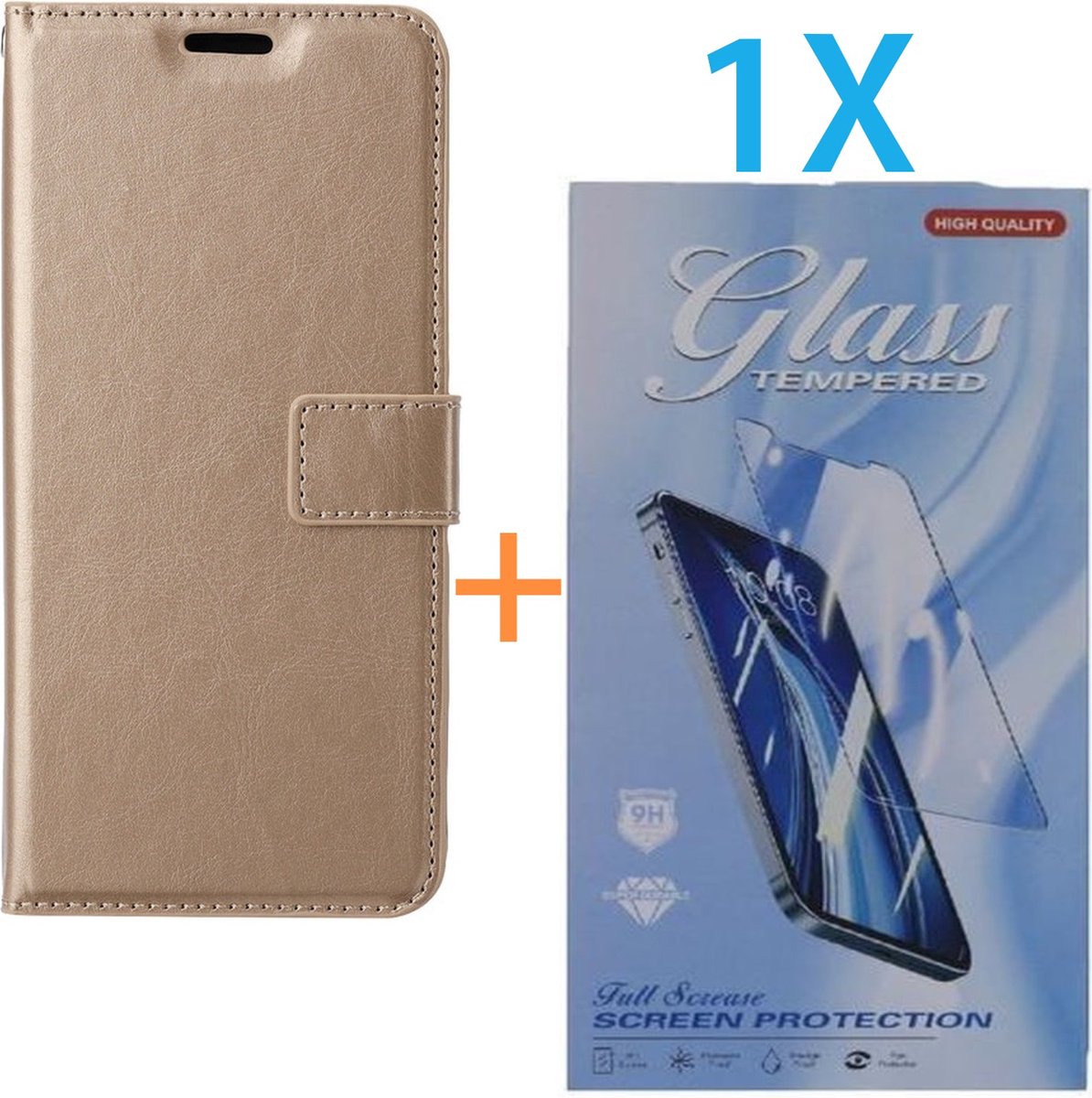 Bookcase Geschikt voor: Oppo A18 & A38 - Goud - portemonnee hoesje - Book Cover + 1x Screenprotector