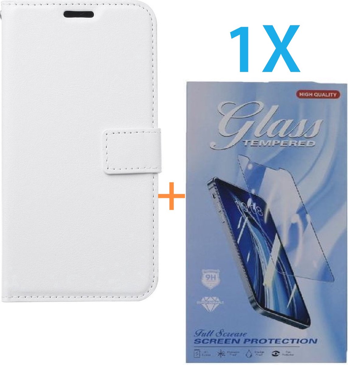 Bookcase Geschikt voor: Oppo A17 - Wit - portemonnee hoesje - Book Cover + 1x Screenprotector