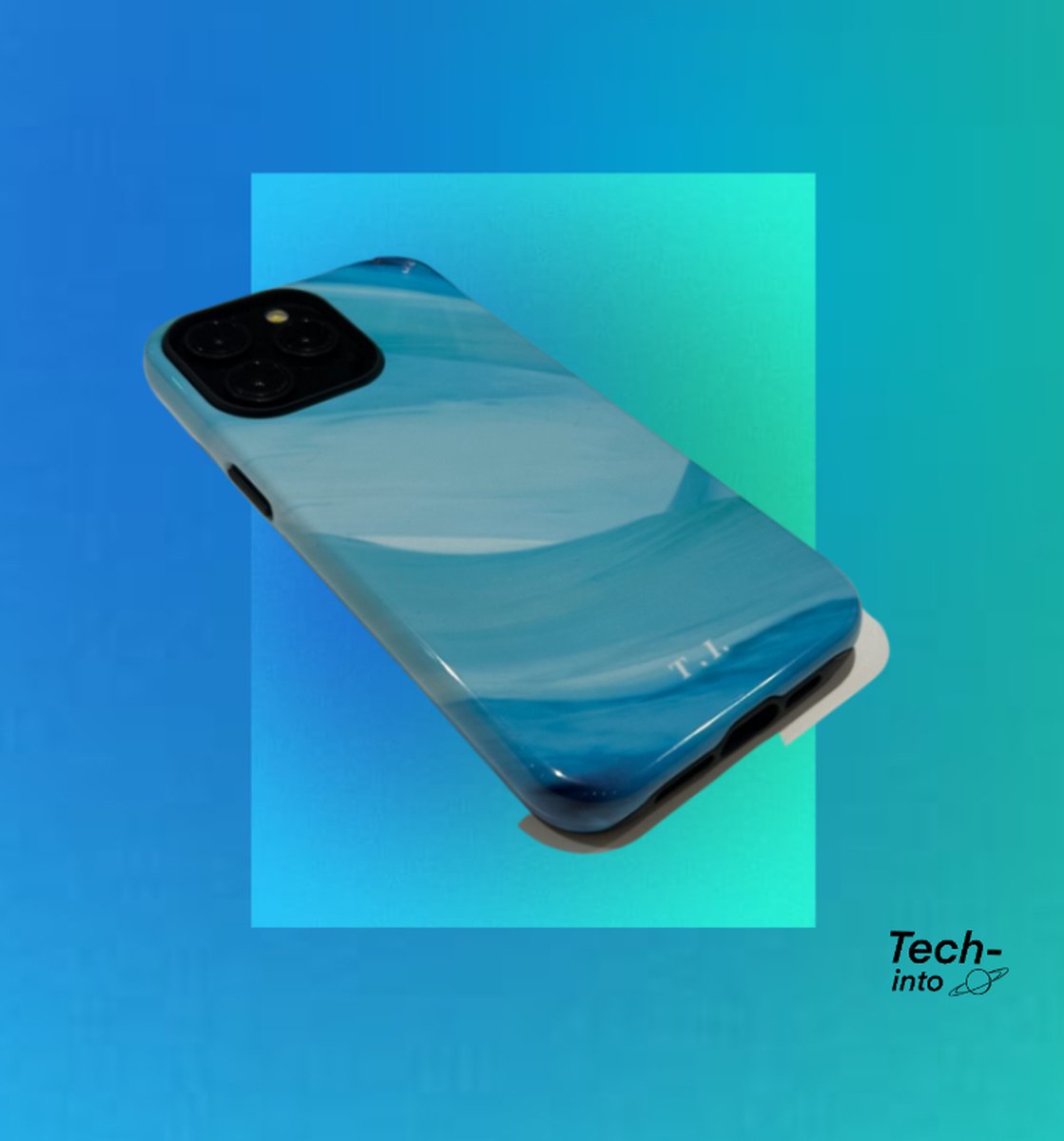 iPhone 14 - Blue Ocean Case - Shockproof Hoesje - Blauw - Groen - Abstracte Aquarel look
