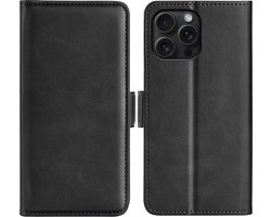 MobyDefend Hoesje - Geschikt voor iPhone 16 Pro Max - Luxe Wallet Book Case (Sluiting Zijkant) - Zwart