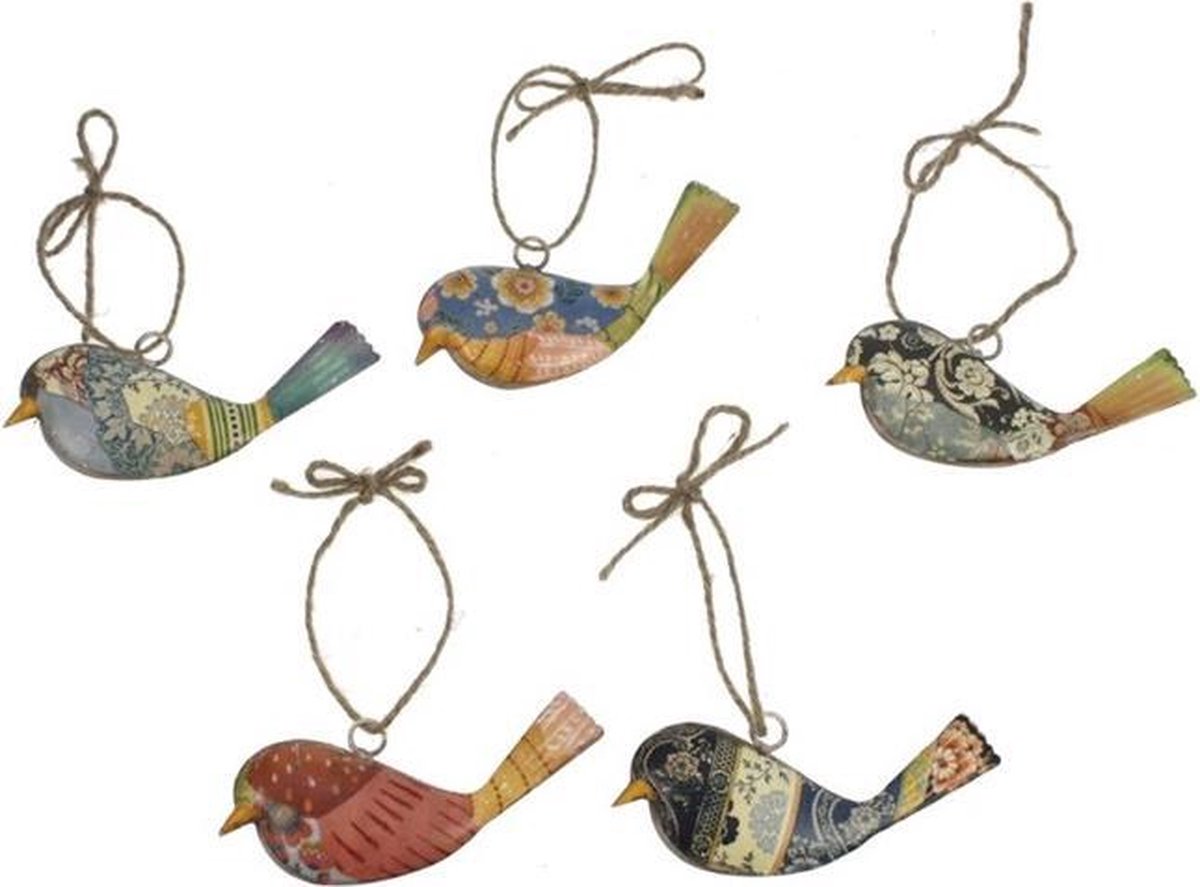 Vogeltje hangend metaal, 5ass. 12x2x6cm