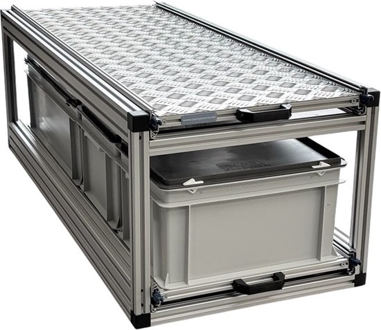 Dubbel schuifframe voor camper 120x40 cm met gesloten bakken en aluminium topplaat - belastbaar 130 kg van Mobil-Slide. — afbeelding 5