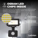 Projecteur LED noir avec détecteur de mouvement, équipé de puces LED Osram.