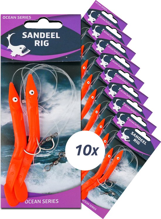 Foto: Eurocatch sandeel rig japanese red 2 haken 10 stuks zeeonderlijn paternoster zeevissen kabeljauw zeebaars