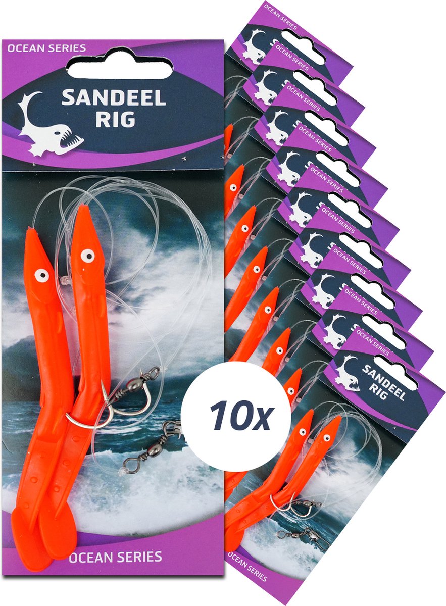Eurocatch Sandeel Rig - Japanese Red - 2-Haken - 10 Stuks - Zeeonderlijn - Paternoster - Zeevissen - Kabeljauw - Zeebaars