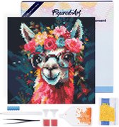 Figured' Art Mini Peinture de diamants Set Adultes 25x25 cm avec cadre Lama à la mode avec des fleurs - 5D DIY Art Full Drill Round Diamond - Toile déjà encadrée