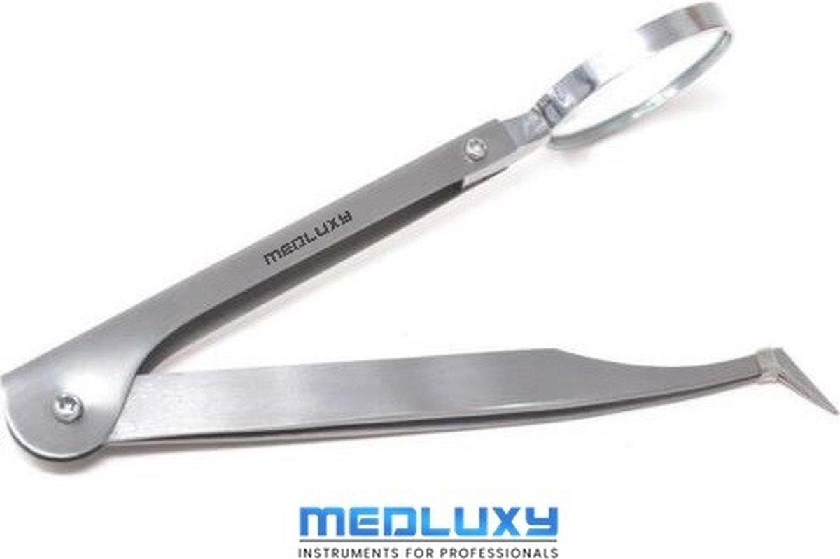 Goedkoopste MEDLUXY® - Splinterpincet met Vergrootglas (loep verstelbaar) - Gebogen / Gehoekt / Haak tip - 13 cm (Pincet