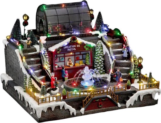 Fééric Lights and Christmas - Verlicht kerstdorp "ijsbaan met fontein" met animatie