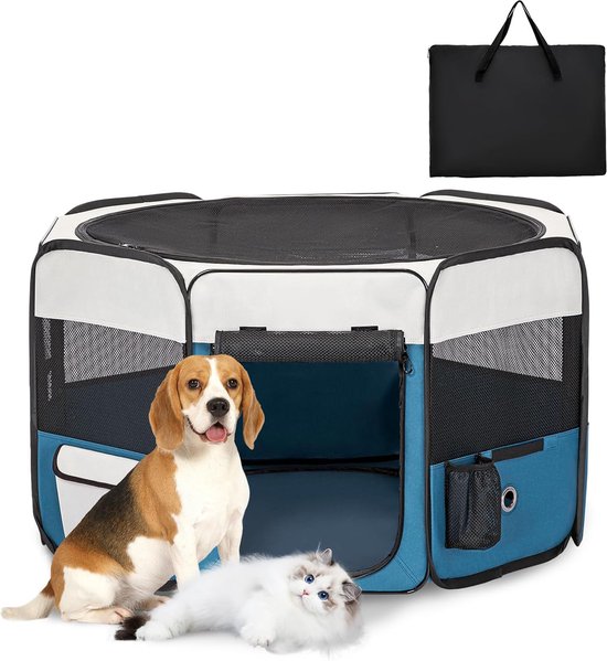 PETSFIT opvouwbare puppyren, dierenverblijf voor kleine dieren, honden, katten, hondenuitloop, buitenomheining met waterdichte bodem, pop-up systeem, kauveilig ontwerp, grijs/groen, 75 * 68 * 42 cm PETSFIT opvouwbare puppyren, dierenverblijf voor kleine dieren, honden, katten, hondenuitloop, buitenomheining met waterdichte bodem, pop-up systeem, kauveilig ontwerp, grijs/groen, 75 * 68 * 42 cm