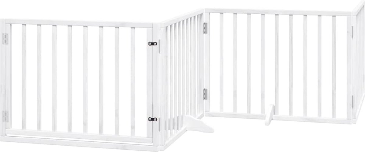 Bol.com vidaXL - Hondenhek - inklapbaar - met - deur - 4 - panelen - 320 - cm - populierhout - wit aanbieding
