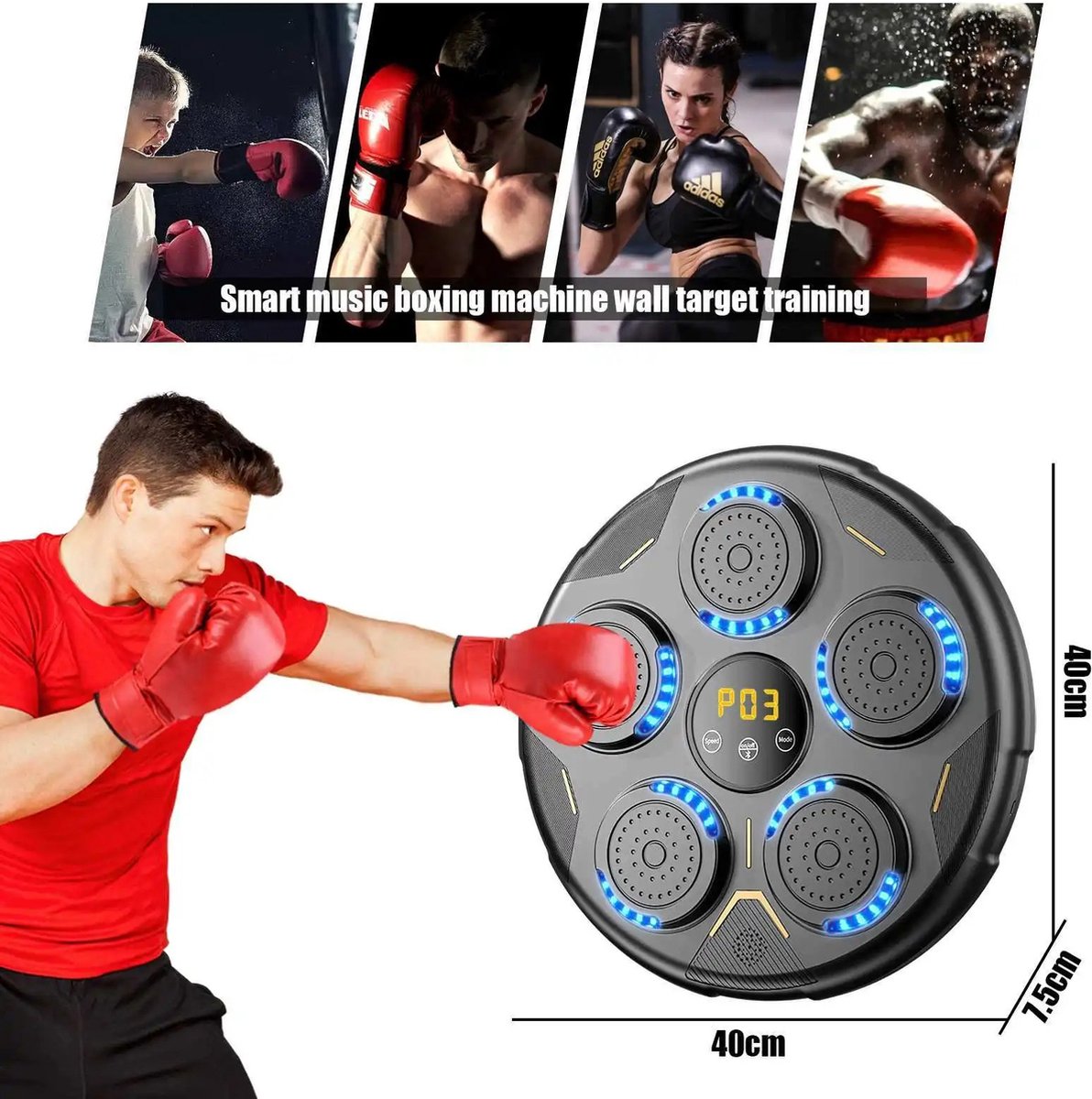 Boxing Machine - Boksmachine - Bokszak - Zwart Rood - Muziek - Inclusief Bokshandschonen voor volwassenen en Kinderen - Geschikt voor Kinderen en Volwassenen