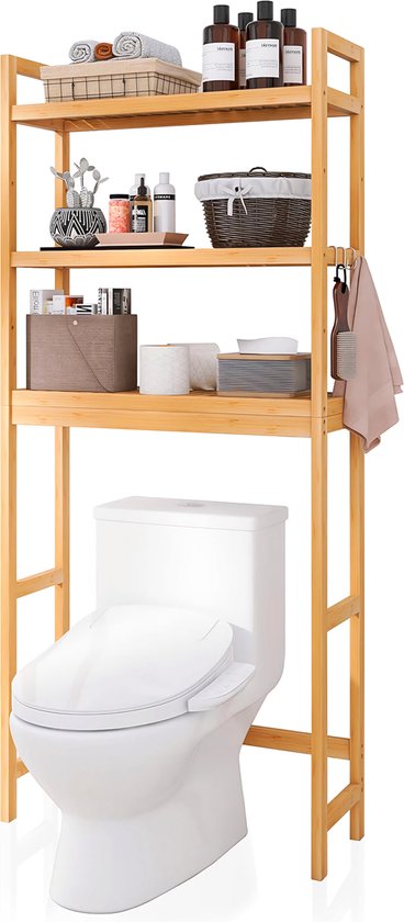 Opbergrek voor boven toilet 3-laags 53x28x169 cm zwart